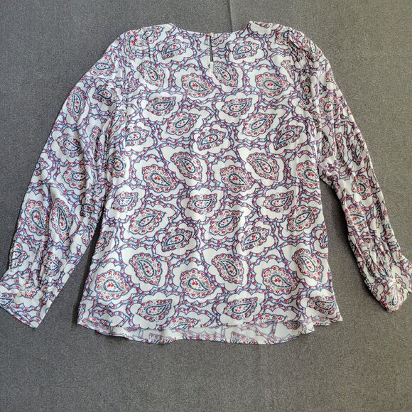 Talbots L Red White Blue Paisley Print Ruffle Long Sleeve Blouse 1533 - Picture 2 of 10